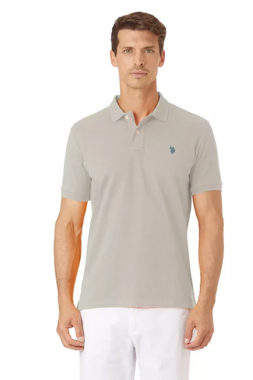 Polo Manches Courtes Pique Uni Beige Clair