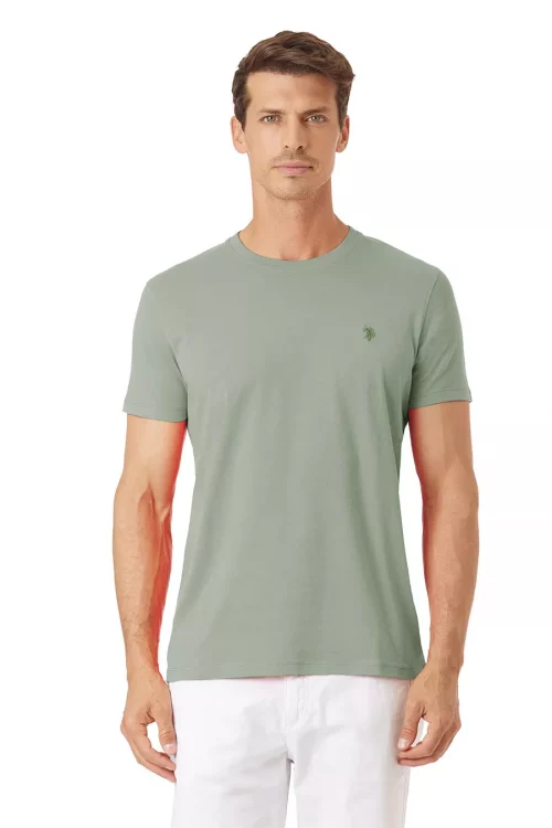 T-shirt Manches Courtes Coton Uni Kaki Clair