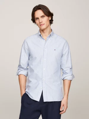 Chemise Manches Longues Sport Oxford Rayure Baton Bleu Clair