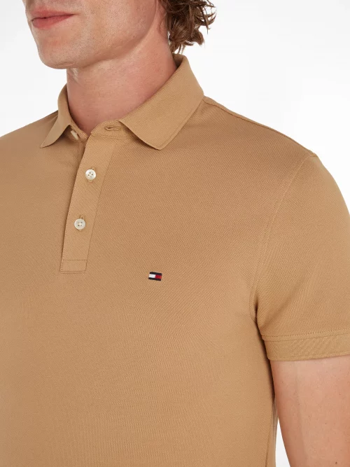 Polo Manches Courtes Pique Slim Uni Beige Moyen – Image 3