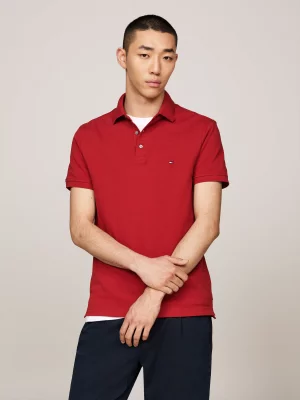 Polo Manches Courtes Pique Slim Uni Rouge Moyen