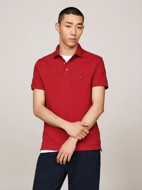 Polo Manches Courtes Pique Slim Uni Rouge Moyen