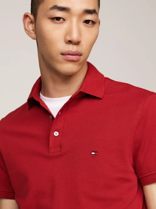 Polo Manches Courtes Pique Slim Uni Rouge Moyen – Image 3
