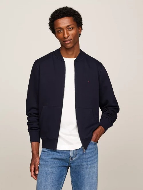 Gilet Manches Longues French Terry Zip Bleu Fonce