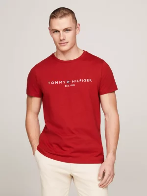 T-shirt Manches Courtes Broderie Tommy Rouge Moyen