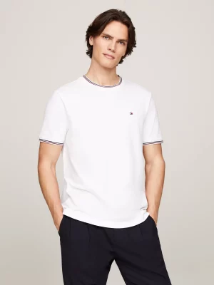 T-shirt Manches Courtes Pique Col Contraste Blanc