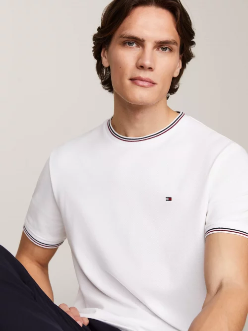 T-shirt Manches Courtes Pique Col Contraste Blanc – Image 3