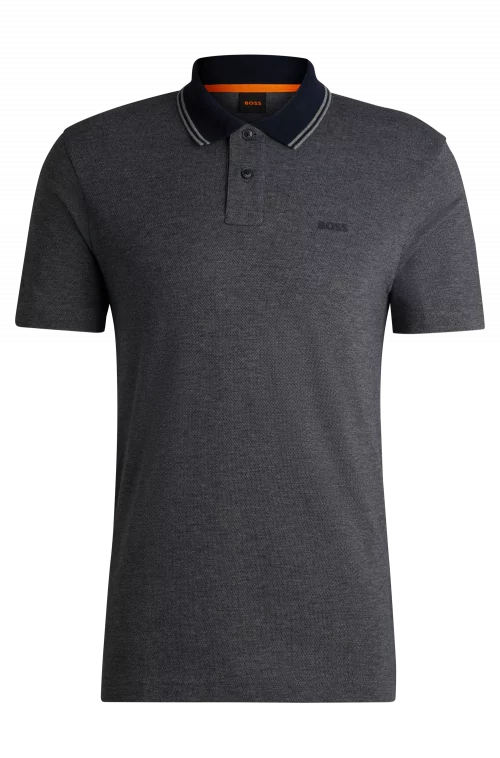 Polo Manches Courtes Pique Bicolore Bleu Fonce