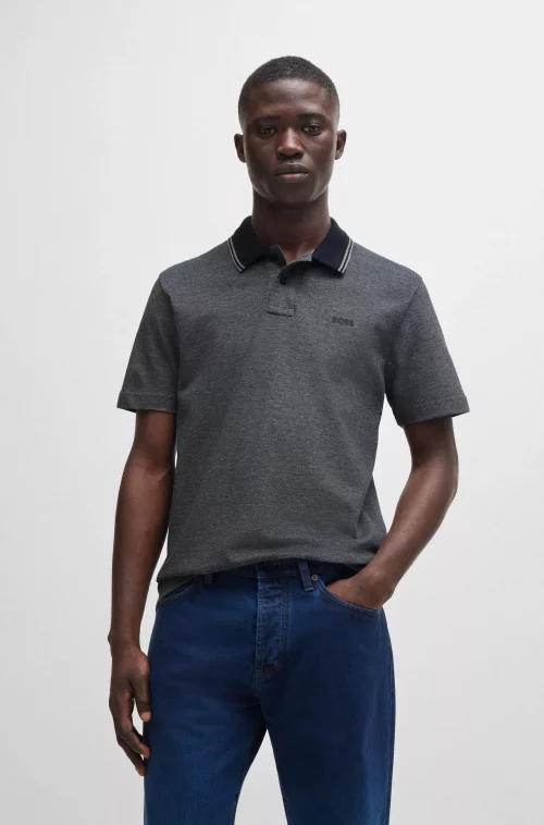 Polo Manches Courtes Pique Bicolore Bleu Fonce – Image 2