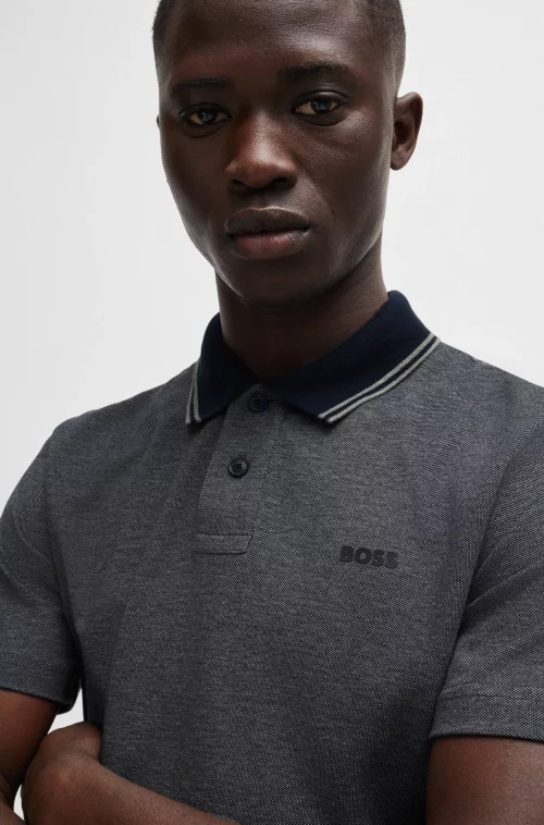 Polo Manches Courtes Pique Bicolore Bleu Fonce – Image 4