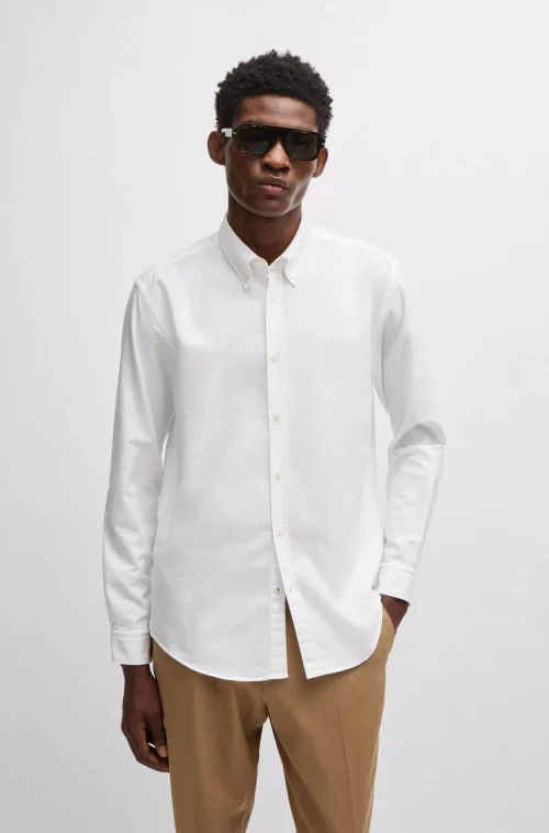 Chemise Manches Longues Ville Oxford Uni Blanc