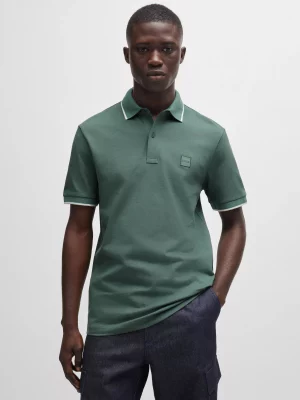 Polo Manches Courtes Piquue Rayure Col & Bracelets Vert Moyen