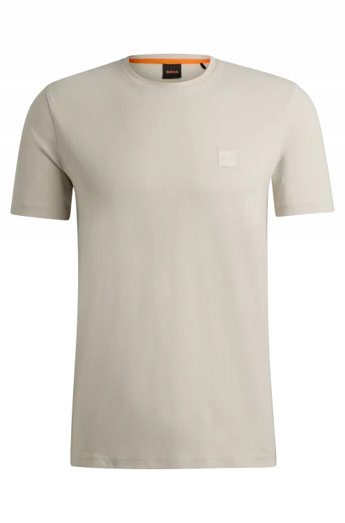 T-shirt Manches Courtes Uni Logo Badge Beige Clair