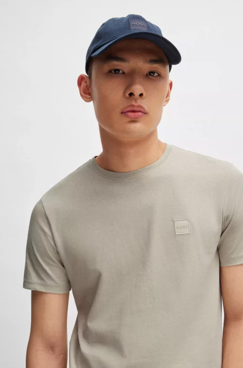 T-shirt Manches Courtes Uni Logo Badge Beige Clair – Image 4