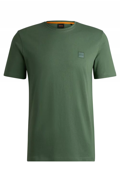 T-shirt Manches Courtes Uni Logo Badge Vert Moyen