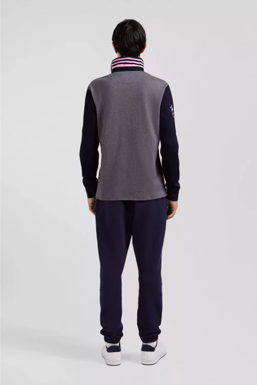 Polo Manches Longues Bande Contraste Bleu Fonce – Image 3