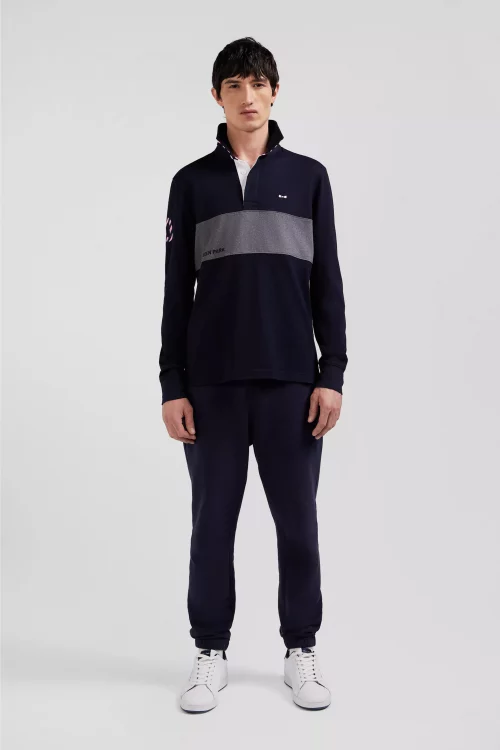 Polo Manches Longues Bande Contraste Bleu Fonce – Image 4