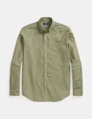 Chemise Manches Longues Sport Slim Oxford Lavee Kaki Fonce