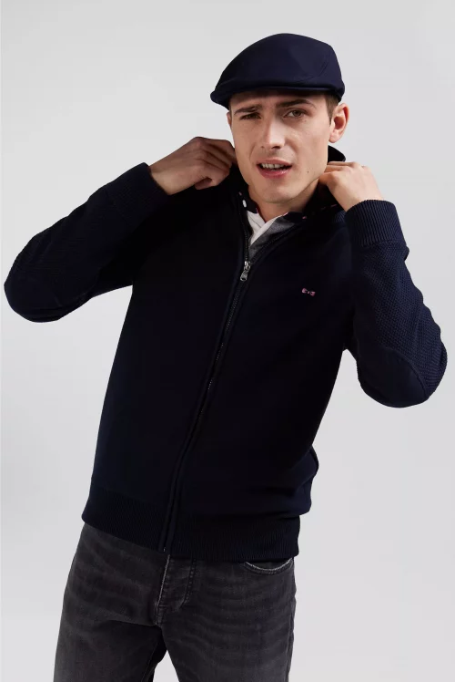 Gilet Manches Longues Noeud Dos Bleu Fonce