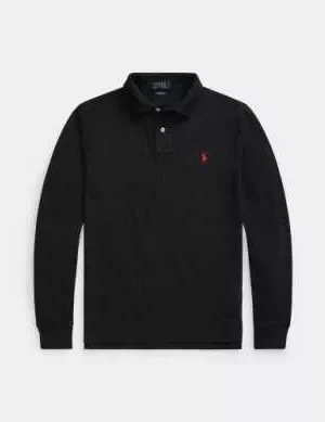 Polo Manches Longues Pique Mesh Slim Noir Fonce