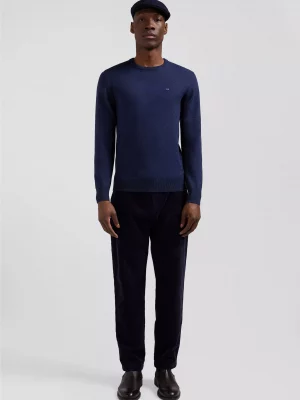 Pull Col Rond Laine & Coton Bleu Fonce