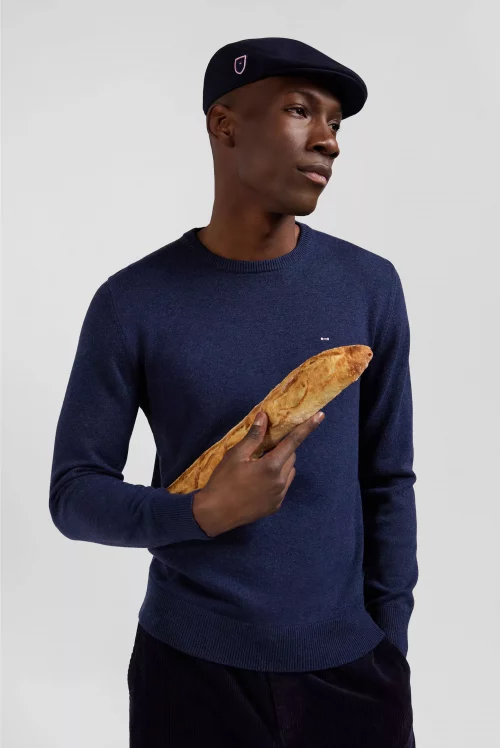 Pull Col Rond Laine & Coton Bleu Fonce – Image 3
