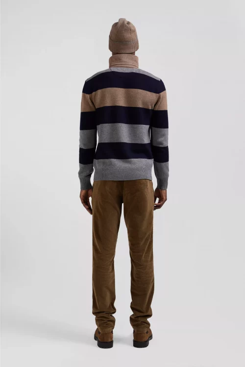 Pull Col Cheminee Col Polo Tricolore Beige Moyen – Image 2