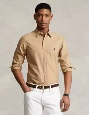 Chemise Manches Longues Sport Slim Oxford Lave Beige Moyen