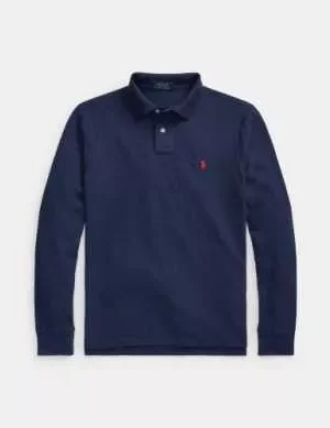 Polo Manches Longues Pique Mesh Slim Bleu Fonce
