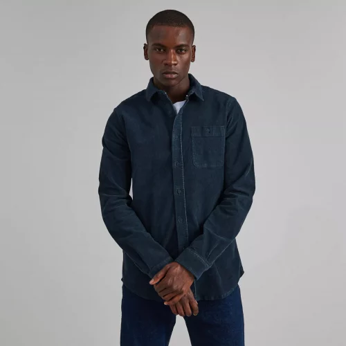 Chemise Manches Longues Sport Velours Bleu Fonce – Image 3