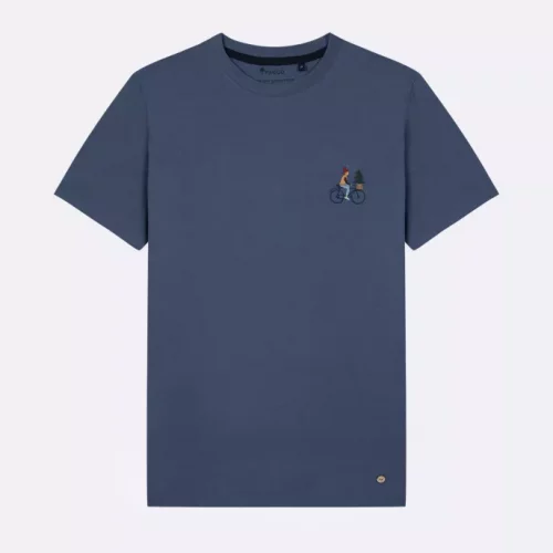 T-shirt Manches Courtes Broderie Velo + Sapin Bleu Moyen