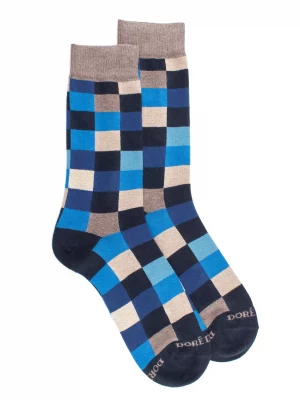 Accessoire Chaussettes Carres Coton Bleu Moyen