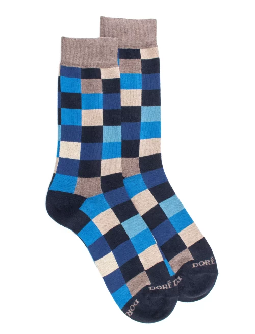 Accessoire Chaussettes Carres Coton Bleu Moyen