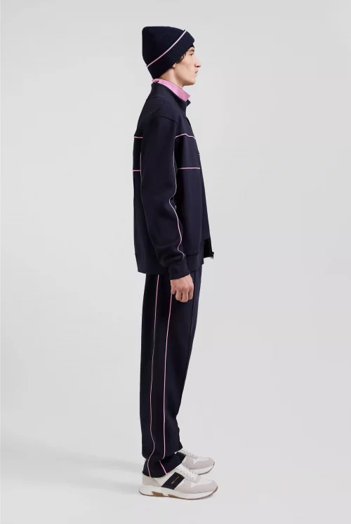 Gilet Manches Longues Molleton Piping Rose Bleu Fonce – Image 4