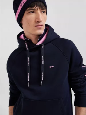 Pull Sweat  Molleton Capuche Rose Bleu Fonce