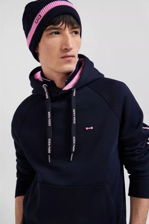 Pull Sweat  Molleton Capuche Rose Bleu Fonce