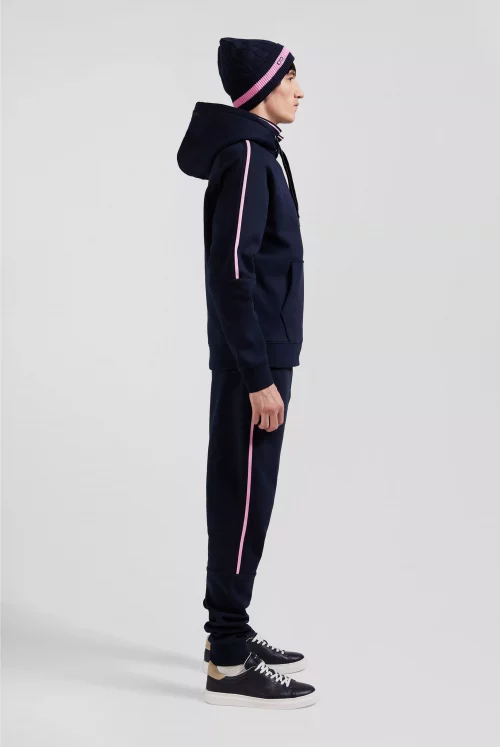 Pull Sweat  Molleton Capuche Rose Bleu Fonce – Image 3