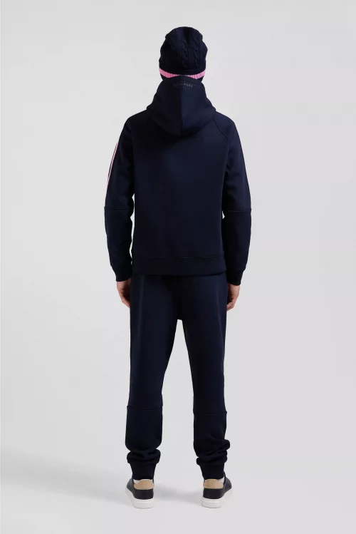 Pull Sweat  Molleton Capuche Rose Bleu Fonce – Image 4