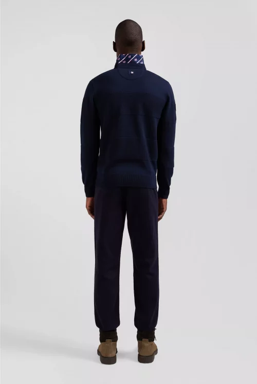 Pull Col Cheminee Col Polo Nid Abeille Bleu Fonce – Image 2