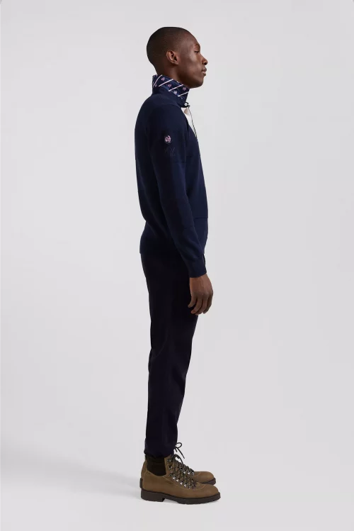 Pull Col Cheminee Col Polo Nid Abeille Bleu Fonce – Image 3