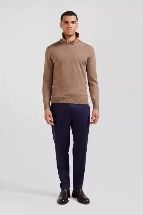 Pull Col Rond Laine & Coton Beige Moyen – Image 3