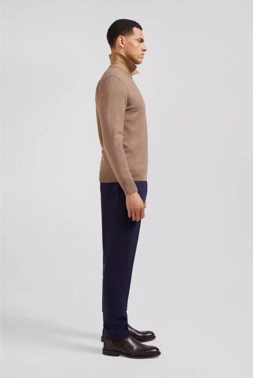 Pull Col Rond Laine & Coton Beige Moyen – Image 4