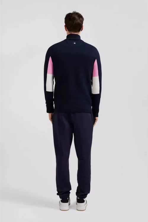 Pull Col Roule Ffr 1/2 Zip Incrustation Rose Bleu Fonce – Image 2