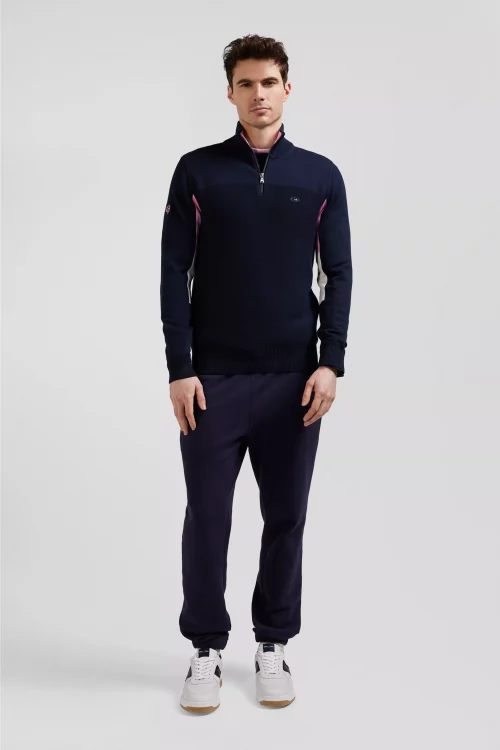 Pull Col Roule Ffr 1/2 Zip Incrustation Rose Bleu Fonce – Image 3