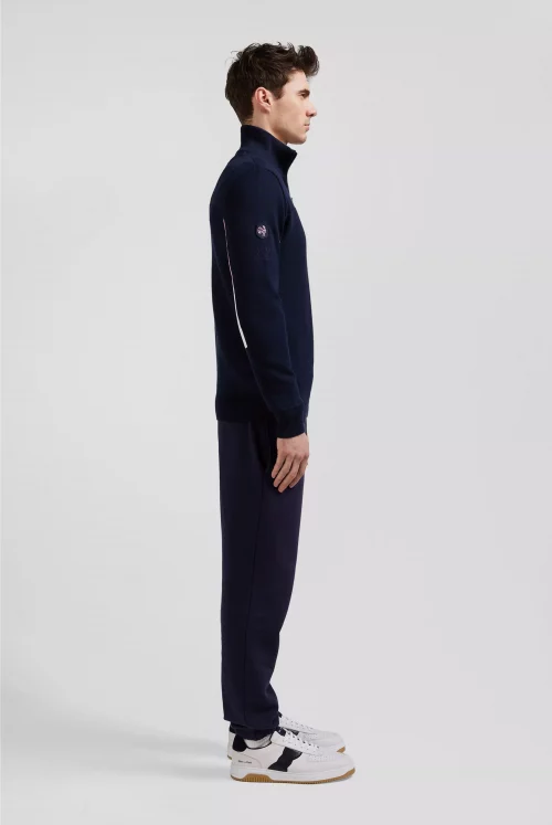 Pull Col Roule Ffr 1/2 Zip Incrustation Rose Bleu Fonce – Image 4