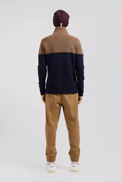 Pull Col Cheminee Bicolore 1/2 Zip Beige Moyen – Image 2