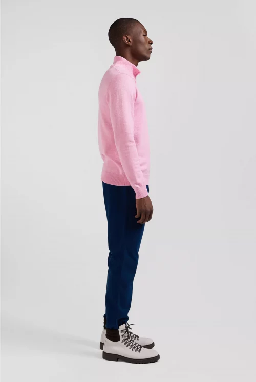 Pull Col Cheminee Laine & Coton 1/2 Zip Rose Clair – Image 2