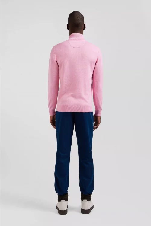 Pull Col Cheminee Laine & Coton 1/2 Zip Rose Clair – Image 3