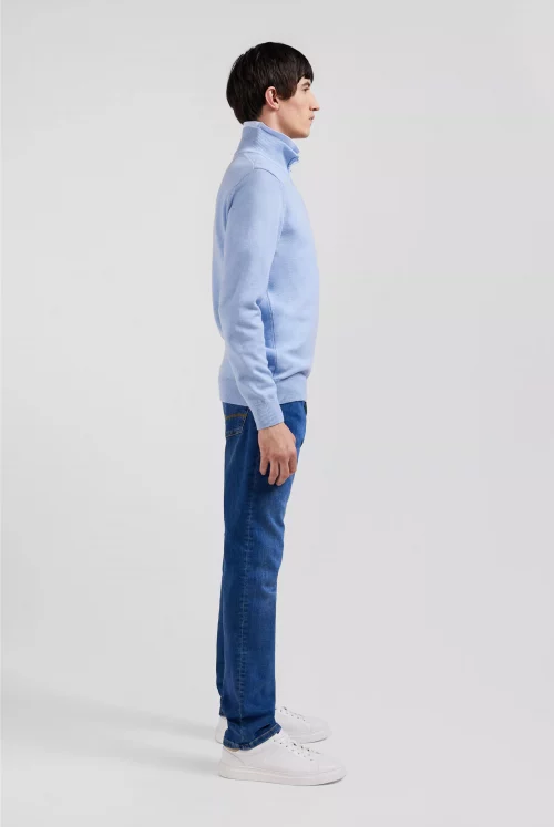 Pull Col Cheminee Laine & Coton 1/2 Zip Bleu Clair – Image 2