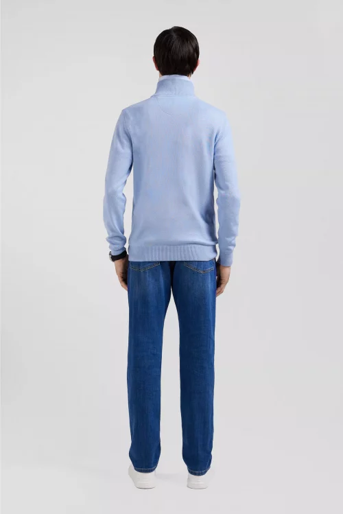 Pull Col Cheminee Laine & Coton 1/2 Zip Bleu Clair – Image 3